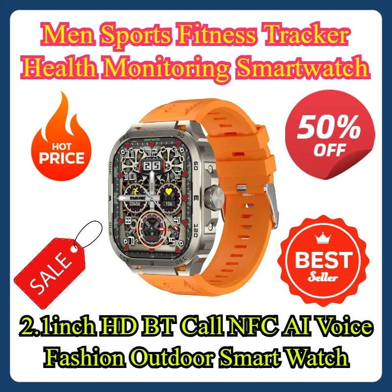 

2.1inch HD BT Call NFC AI Voice Fashion Outdoor Smart Watch Men Sports Fitness Tracker Health Monitoring Smartwatch