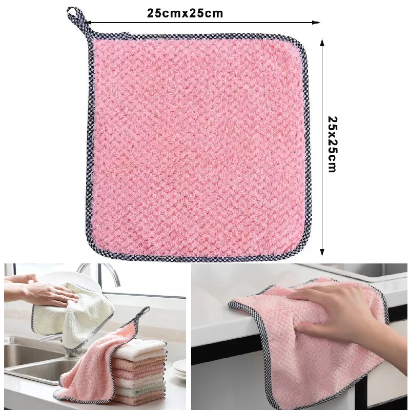 1/3/5Pcs Kitchen Dish Towels Dish Cloths Absorbent Kitchen Towels Coral Velvet Dishcloths Nonstick Oil Fast Drying Washcloths