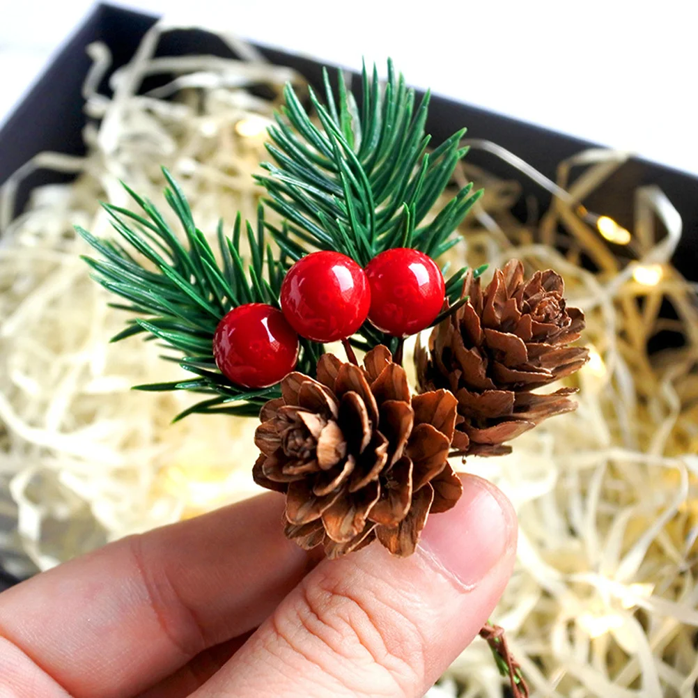 

20pcs Pine Cones Picks Artificial Christmas Berries Decor For Wreaths Garland Centerpiece Wedding Bouquet Berry Pine Needles