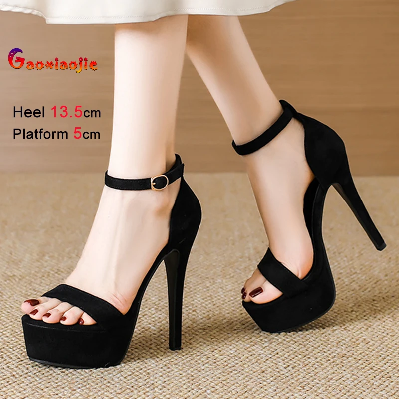 

2025 Summer New Women Sandals Waterproof Platform Super High Heel Female Shoes Suede Ankle One Word Buckle Evening Party Sandals