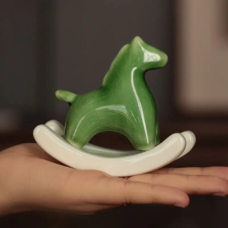 2025 New Creative Ceramic Rocking Horse Fun Tea Pet Small Ornament Desktop Decoration Tea Ceremony Accessory