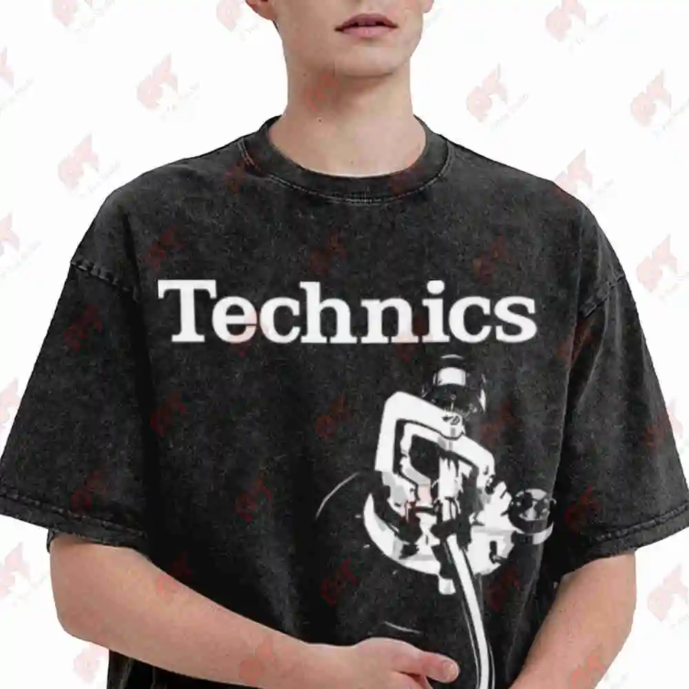 Technics Tone Arm Turntable Vinyl DJ Vintage Washed Tee Pure Cotton T-Shirt