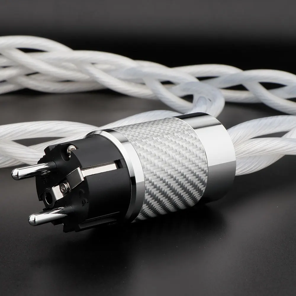 HiFi Silver Power Cable 5N OCC Single Crystal US/EU AC Audiophile Audio Amplifier White Carbon Fiber Rhodium Plating Plug