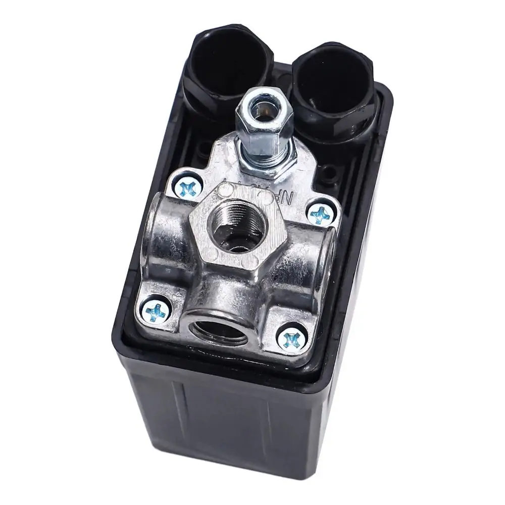 

Переключатель давления воздушного компрессора с пневматическим управлением, 1/4-портовый коллектор, черный автоматический переключатель давления воздуха, вертикальный тип 220 В, 15 А