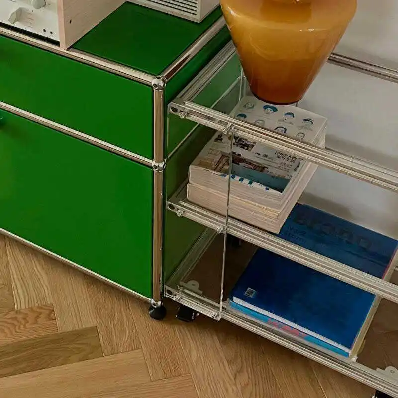 

Medieval Style Aluminum Profile Mobile Food Cart - Light Luxury Living Room Corner Trolley with Three-Layer Acrylic Storage