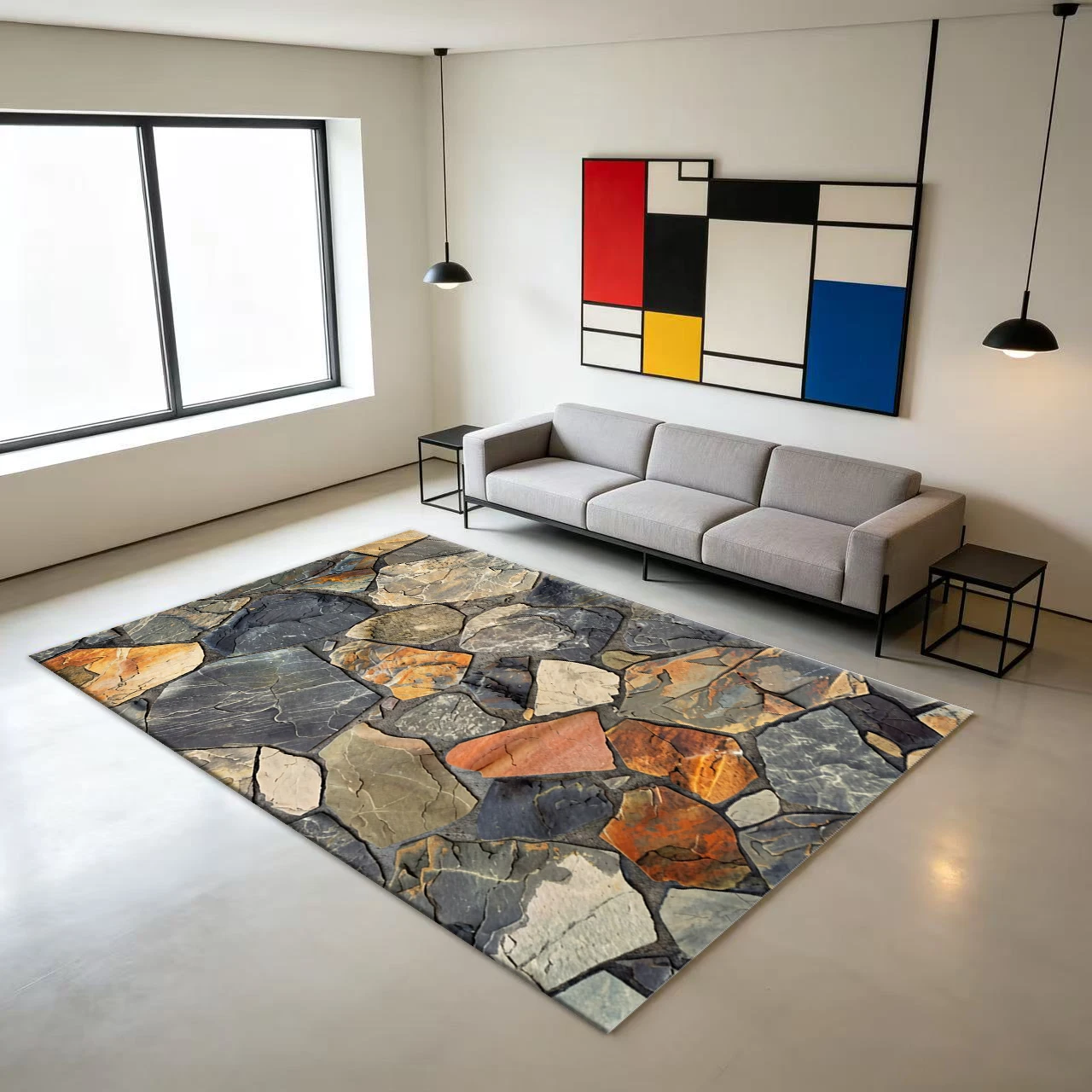 Natural Stone Texture Carpet Flooring Decorative Floor Mat for Living Room Home Interior Decoration
