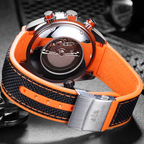 Imagen 2 del producto PAULAREIS P, reloj mecánico automático de lujo para hombre, correa de goma, resistente al agua, fecha luminosa, relojes de moda para hombre