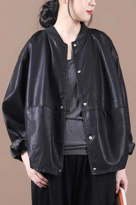 เสื้อโค้ทหนังทรงหลวมสำหรับผู้หญิง รุ่นใหม่ประจำฤดูใบไม้ร่วง สไตล์เกาหลี ไซส์ใหญ่ แต่งกระดุม เหมาะสำหรับใส่ไปทำงาน แขนยาว