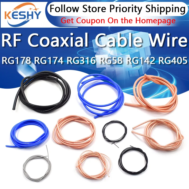 

NEW RF Coaxial Cable RG178 RG174 RG316 RG58 RG142 RG405 RG402 LMR100 RG1.13 RG0.81 RG316D Wire Low Loss 50Ohm 1meter Long