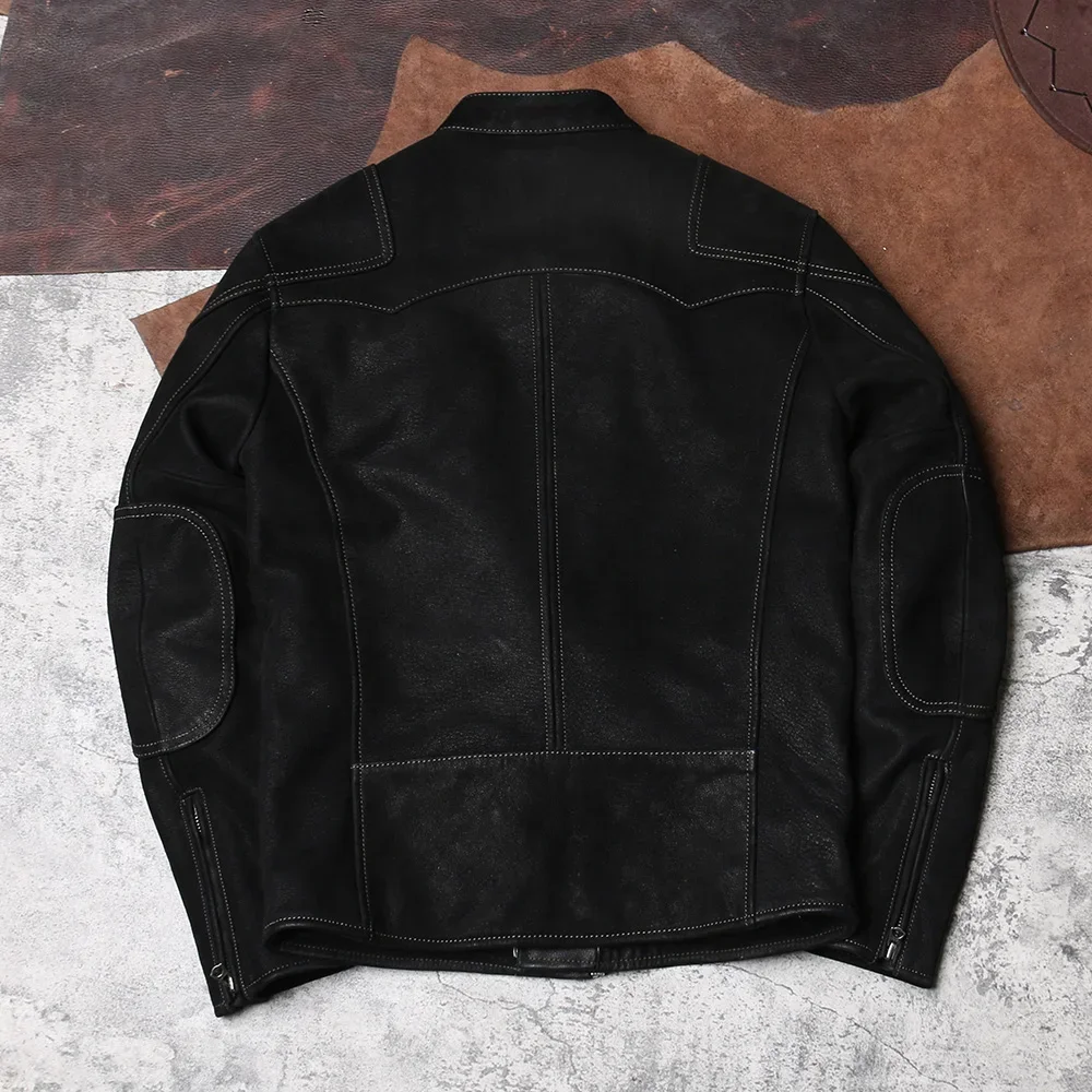 Blunt Razor First Layer Brushed Cowhide Jacket Leather Men's Stand Collar Cropped Slim Biker Jacket Black Venom Leather Jacket