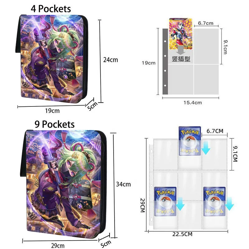 900Pcs Zipper Genshin Impact Card Binder Collection Double Pocket Anime Games Playing Trading Cards Album Holder Book Folder