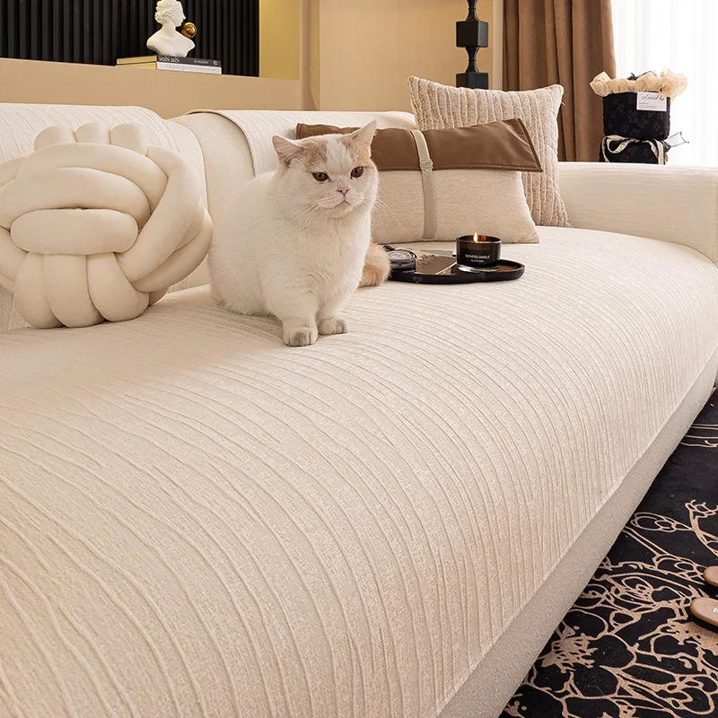 Chenille Striped Sofa Seat Pad for All Seasons Universal Non-slip Sectional Couch Cover Light Luxury Sofa Towel Home Decor 쇼파패드
