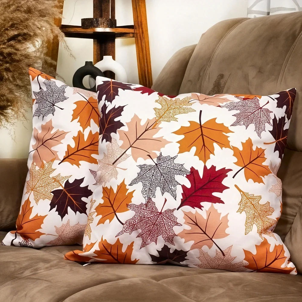 Herbst-Kissenbezüge mit Ahornblatt-Muster, Bauernhaus-Herbstdekoration, Kissenbezüge, Reißverschluss-Design, Verwendung maschinenwaschbar, Polyester, langlebig
