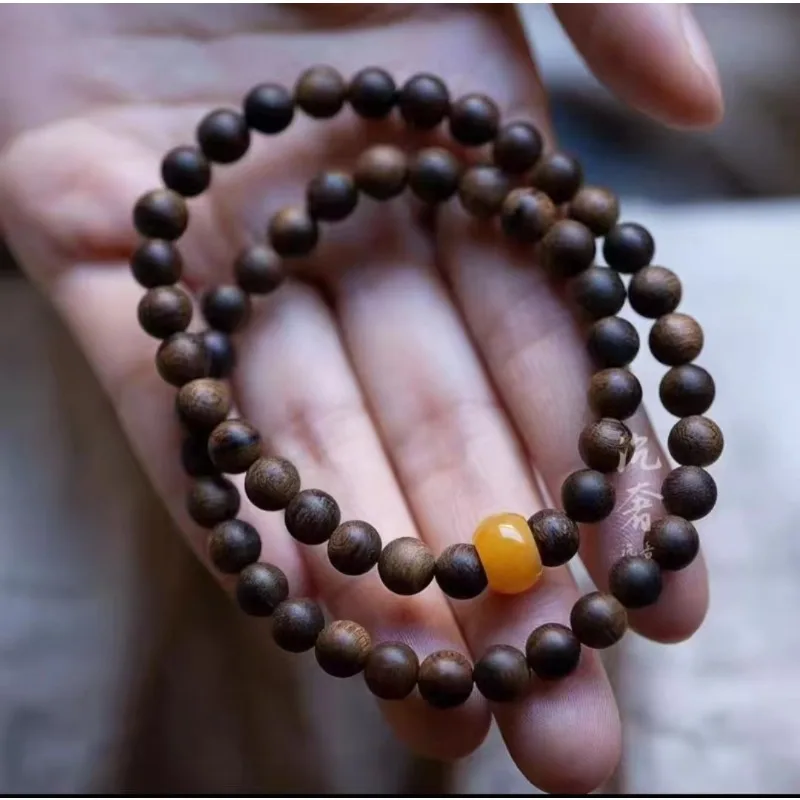 Natural Agarwood Yellow Jadeite Beaded Bracelets Couple Bracelets for Men and Women Gifts
