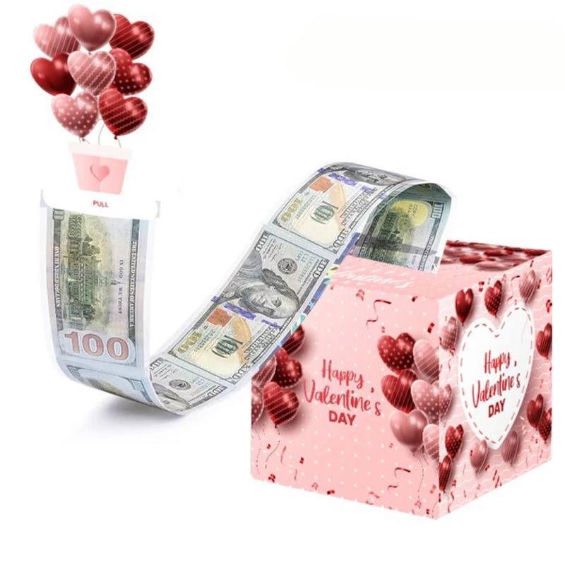 New Birthday Cash Pull Gift Box Money Pulling Box Surprise Friends and Family with Roll-up Banknote Gift Box Birthday Gift Idea