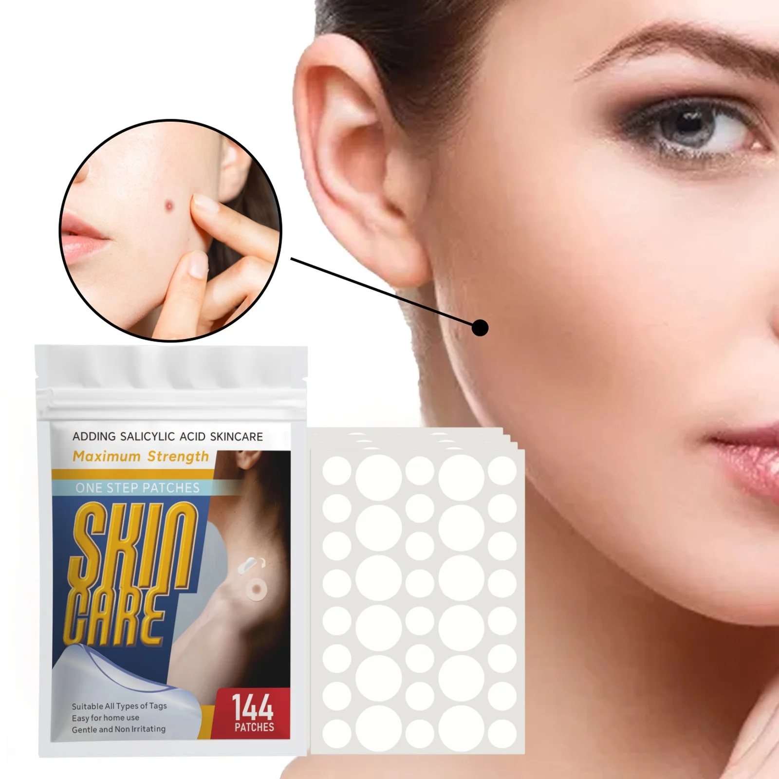 144 Pcs Fragrance & Preservative-Free Skin Tag Patches, Invisible Coverage for Moles/Corns/Calluses, Gentle for All Skin Types.