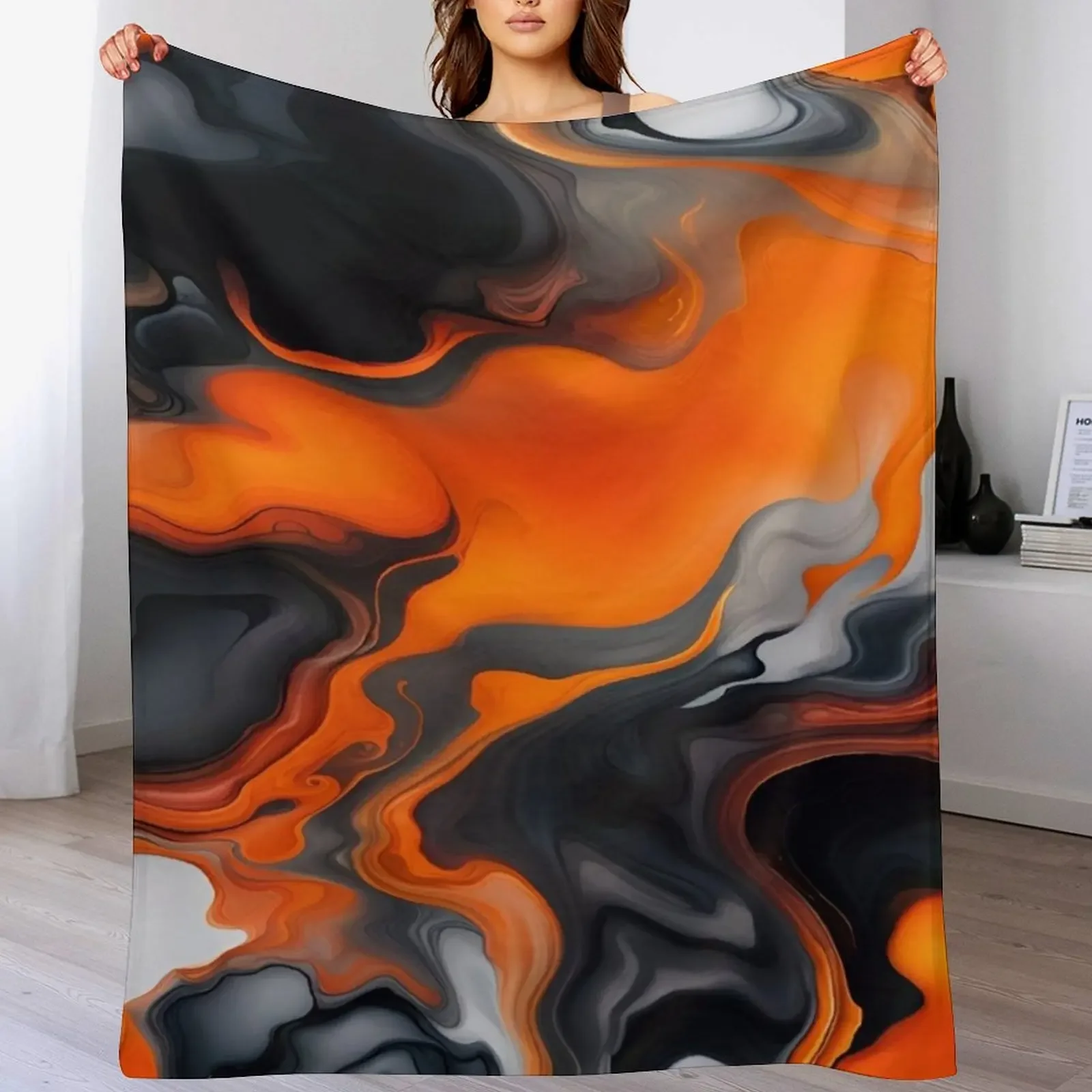 Translucent Burnt Orange White Black Grey Abstract Throw Blanket Comforter Decoratives Blankets