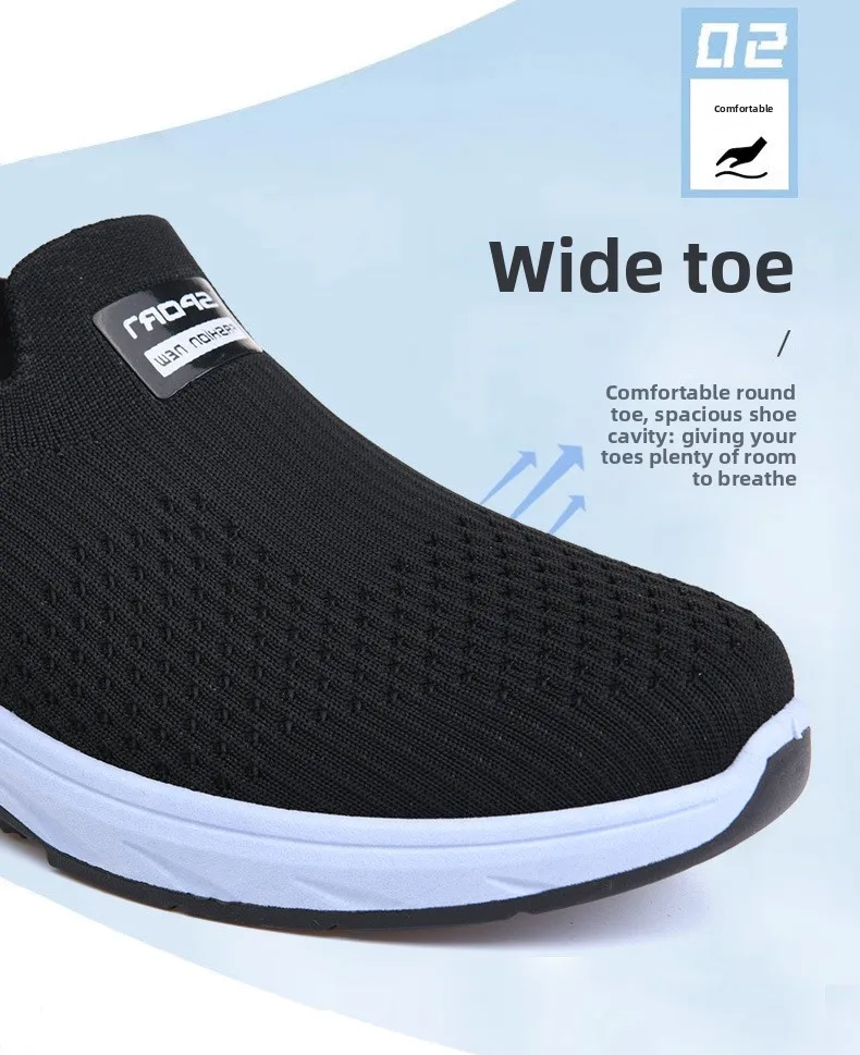Herren-Strick-Slipper, atmungsaktives, fliegendes Gewebe-Obermaterial, dicke, rutschfeste Sohle, bequeme Freizeitschuhe zum Gehen – Detail 8