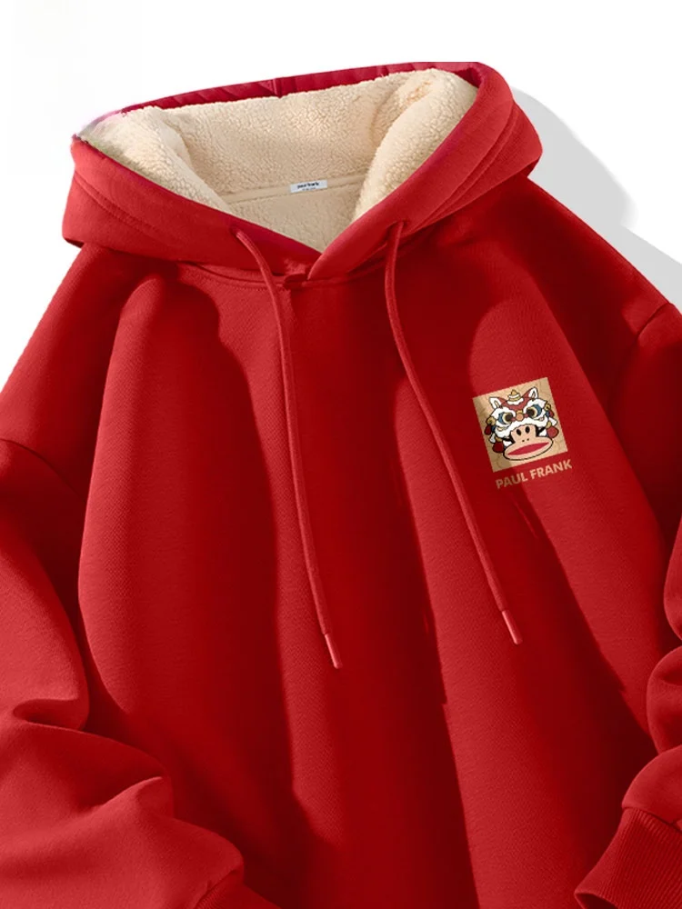 

Толстовка с капюшоном на флисовой подкладке 2026 года, красная, зимняя, теплая, из смесового хлопка и полиэстера, с длинными рукавами, дизайн нового года