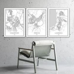 Chile Personality City Map Santiago Abstract Black And White Canvas Print Painting Wall Art Poster Office Living Room Home Decor
