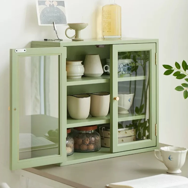 Solid Wood Desktop Storage Cabinet Coffee Corner Cup Mug Organizer Office Display Rack for Collectibles Rustic Showcase for Home