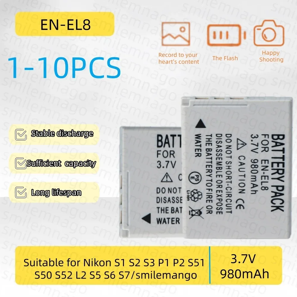 3.7V 980mAh EN-EL8 battery suitable for Nikon S1 S2 S3 P1 P2 S51 S50 S52 L2 S5 S6 S7