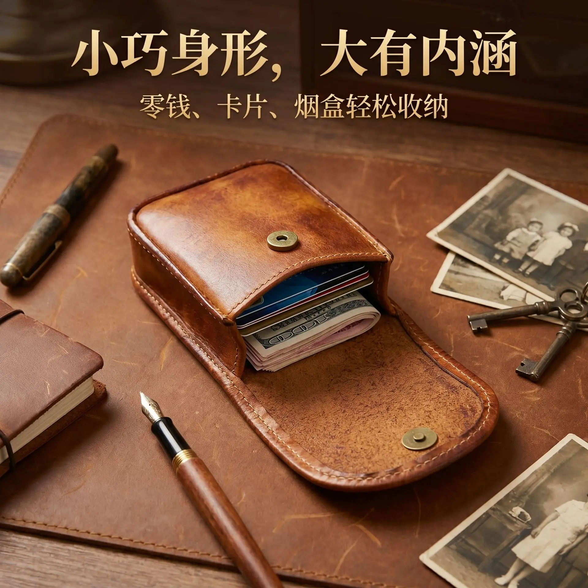 Men's Cigarette Case Wears Belt Genuine Leather Wear-resistant Retro Wrinkled Portable Small Hanging Bag Change Storage Bag