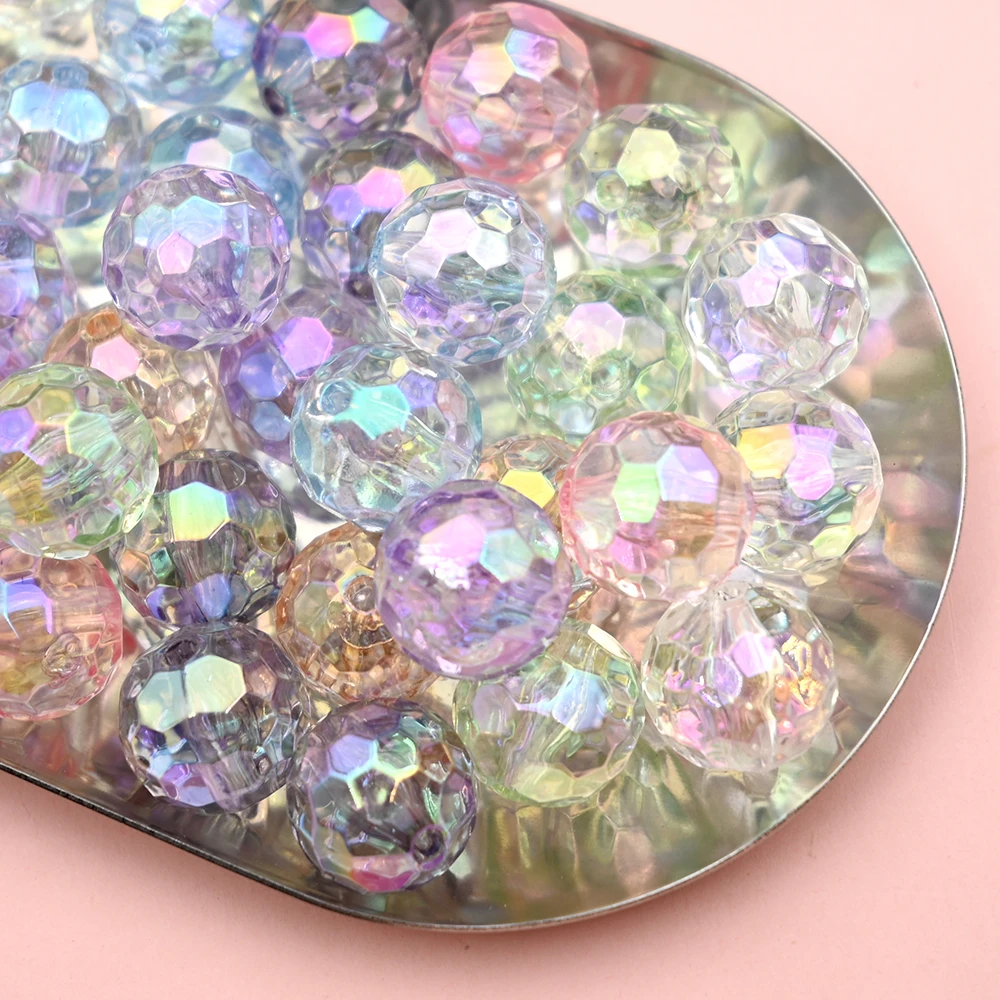 14/16mm UV Plated Faceted Round Acrylic Beads for Jewelry Making DIY Bracelet Necklace Keychains Accessories Loose Spacer Beads
