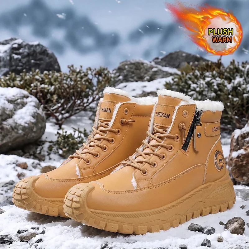 Herren-Winterstiefel mit warmem, flauschigem Innenfutter, hoher Schaftweite, strapazierfähiger Sohle und Schnürung, ideal zum Wandern und für Outdoor-Aktivitäten im Winter. – Detail 10