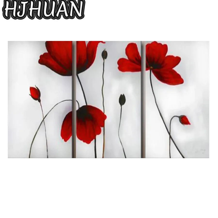 3-pcs- 5d diy Diamond Painting The poppy-red-blooming-flowers Cross Stitch Full Drill Embroidery Mosaic Pictures Gift Home Decor