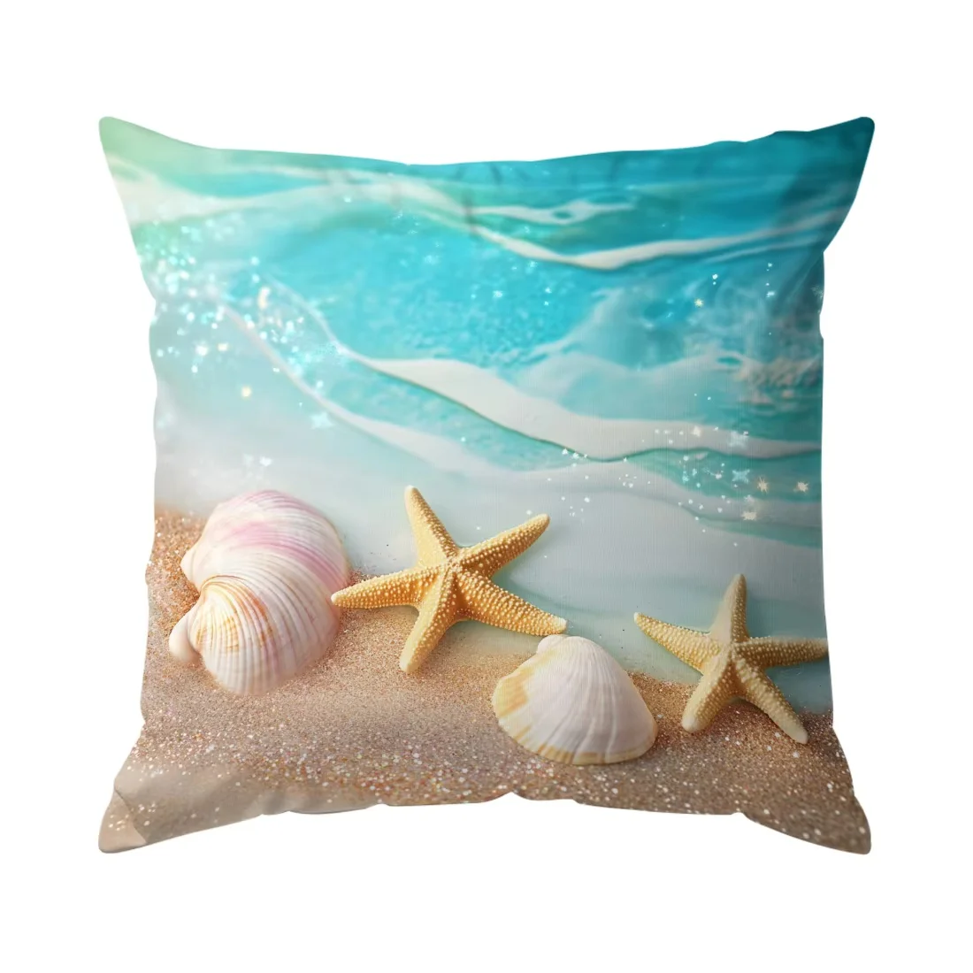 1pc Beach Starfish Seascape Throw Pillow Cover, 2D Double-Sided Print Soft Polyester Cushion Case for Home Sofa Bedroom Car Deco