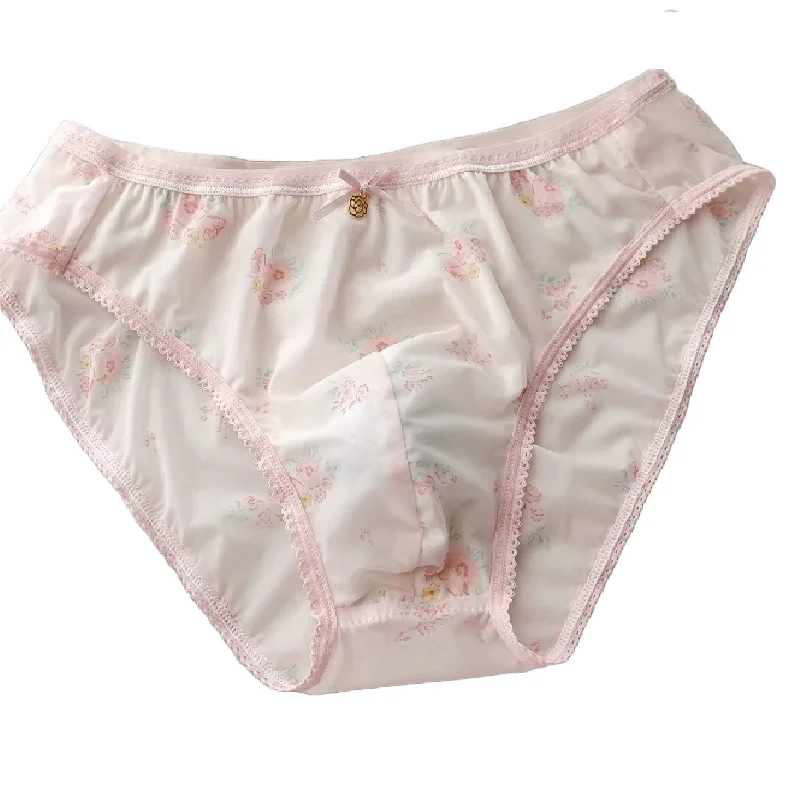 Arrive New Flower Graphics Silky Fabric Low Waist Man Panty LGBQT Group BF Briefs Panty