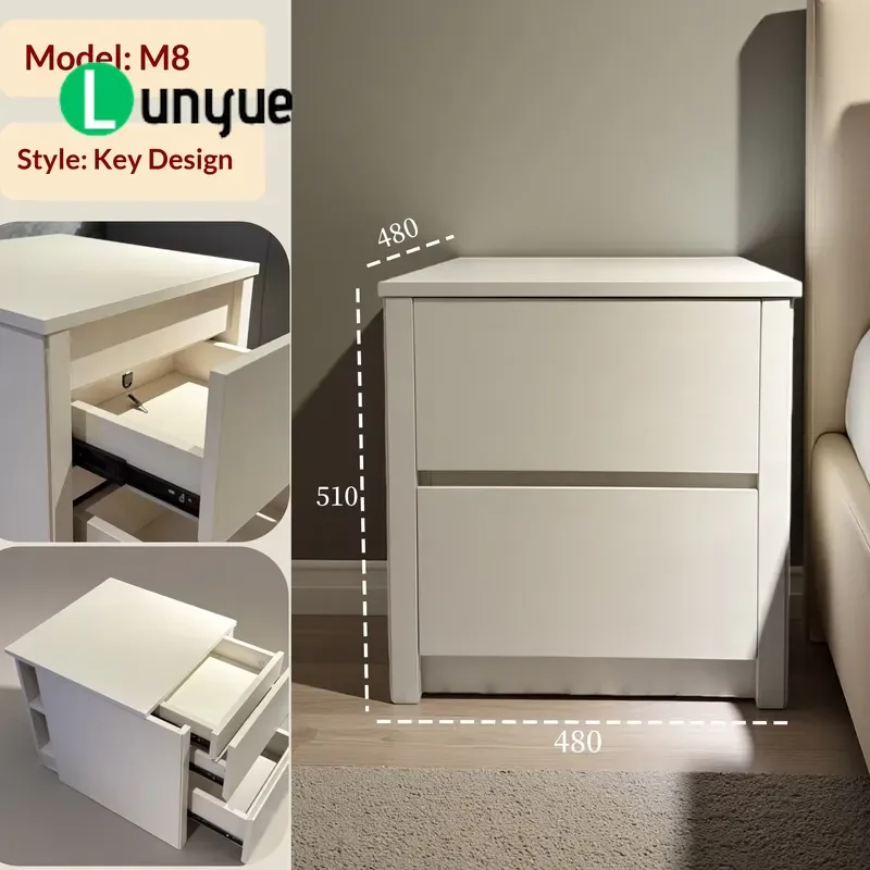 Upgrade Solid Wood Nightstand with Key Lock Hidden Storage 2 Drawers Simple Light Luxury Design Bedroom Bedside Table for