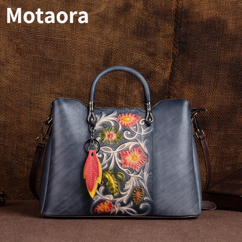 MOTAORA High Quality Women Handbag Genuine Leather Chinese Style Woman Bag Vintage Handmade Embossed Cowhide Lady Shoulder Bags