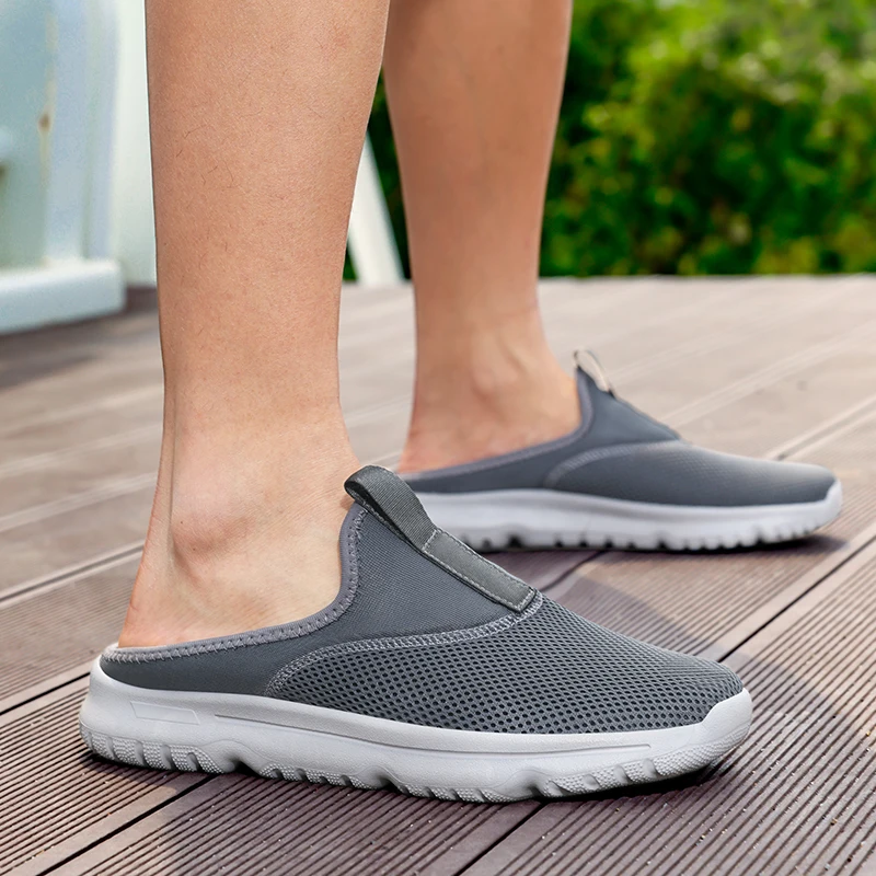 Plus Size 39- 47 Summer Men Half Slippers Lightweight Casual Shoes Outdoor Male Flat Slippers Anti-slip Mesh Slip on Loafers