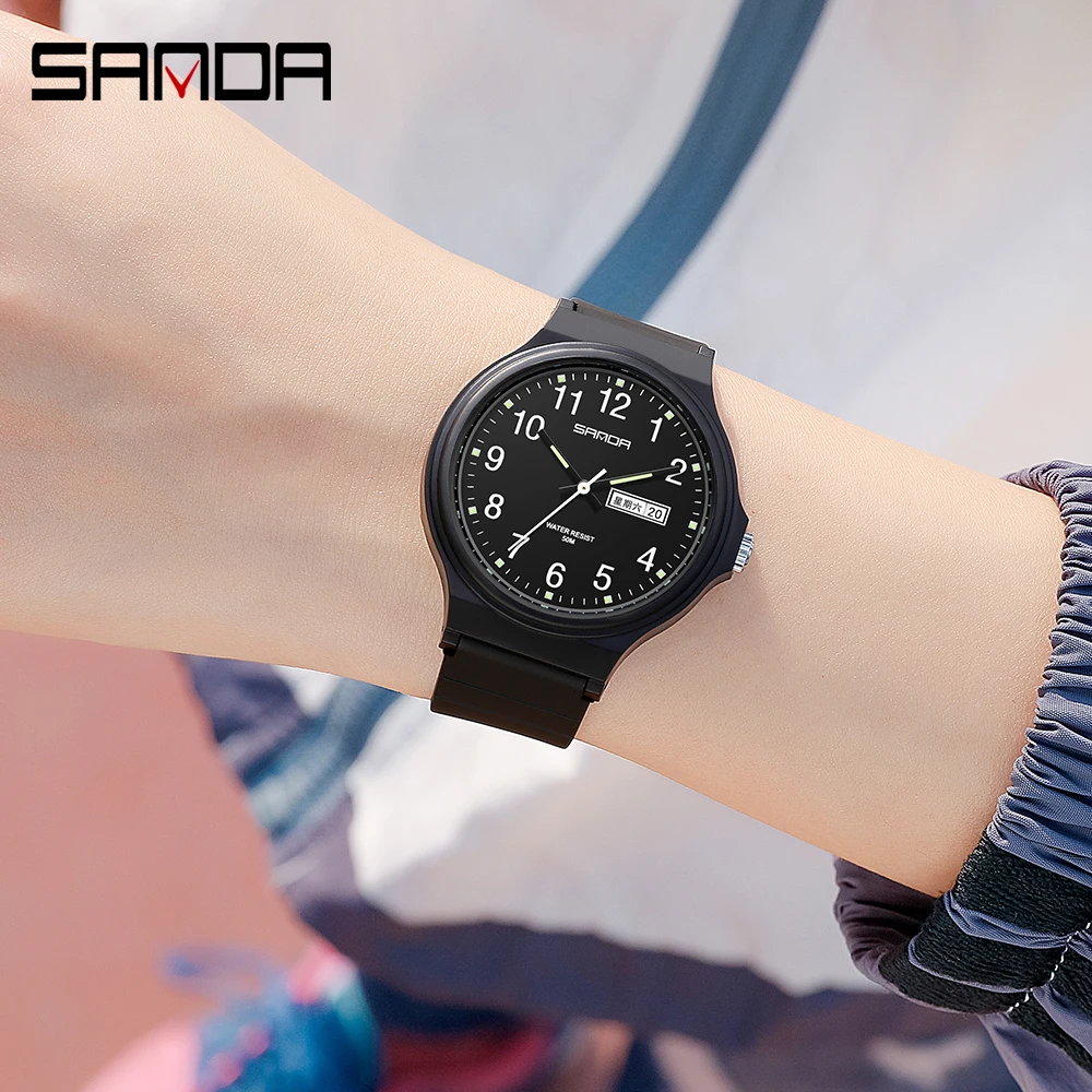 SANDA Luxury Brands Women\'s Watches Casual Waterproof Simple Quartz Wrist Watch for Women Original TPU Strap Ladies Clock