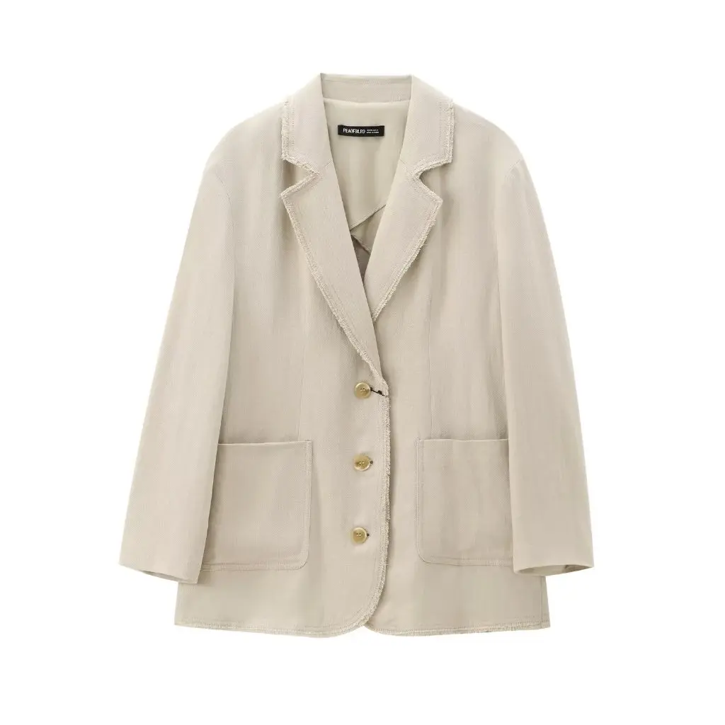 

Women's Slim-fit Blended Suit Jacket Casual Mid-length Autumn Suit Collar European American Style E48388