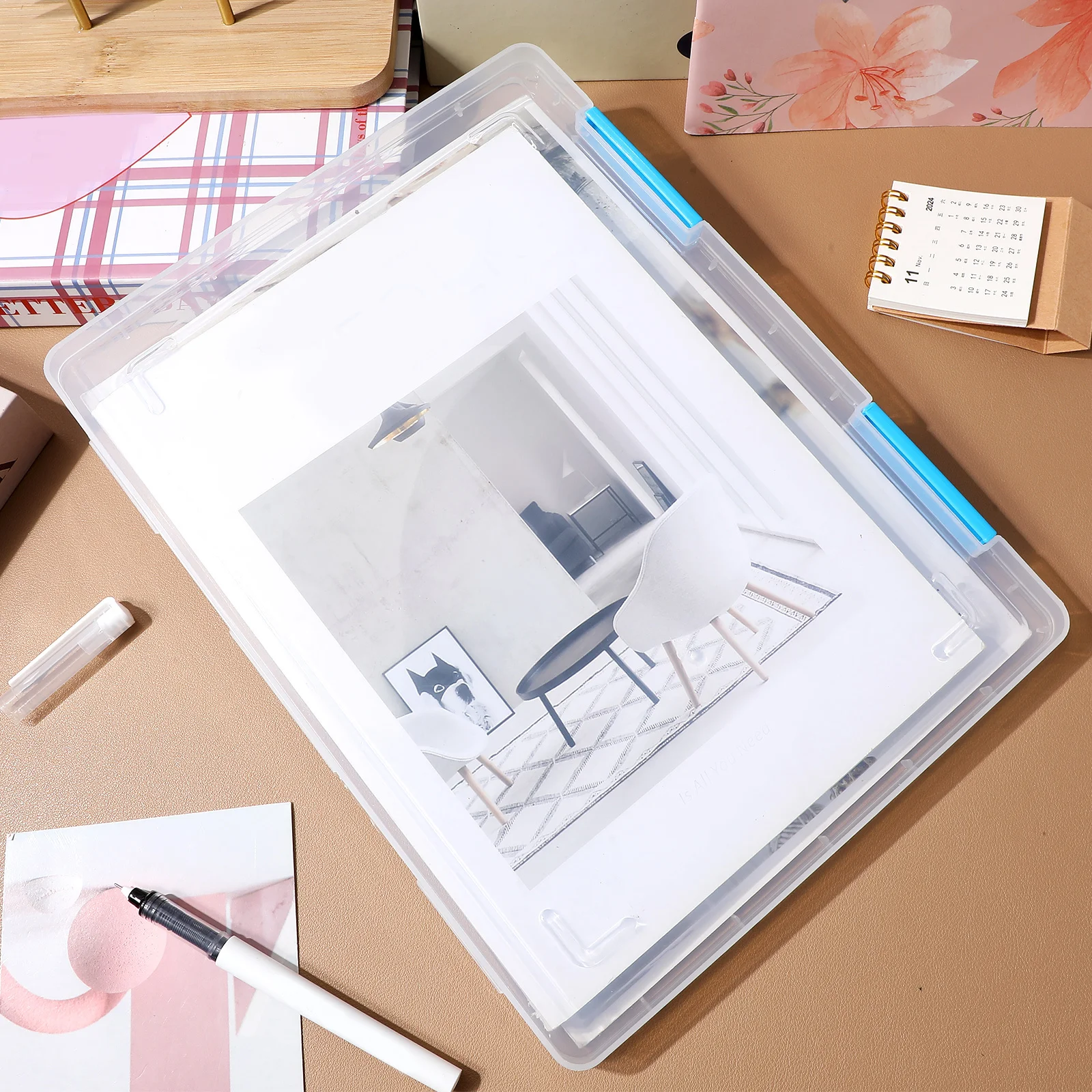 4 Buah Kotak Penyimpanan Kertas A4 Bening Plastik Organizer Desktop Tempat Dokumen Wadah Arsip Penyimpanan Dokumen Kantor