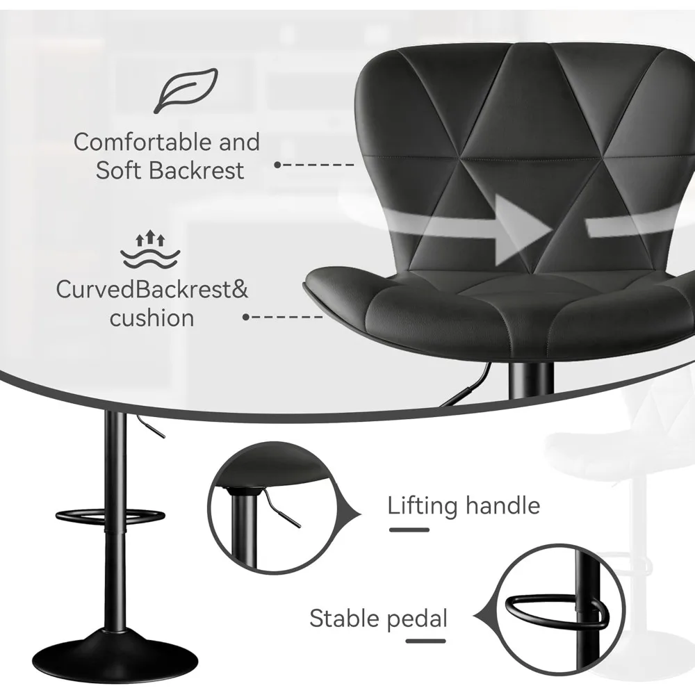 مجموعة مقاعد بار مكونة من 3 قطع، مقاعد دوارة قابلة للتعديل، وكراسي بار من الجلد الصناعي، وارتفاع منجد مع مسند ظهر مرتفع للمطبخ #3