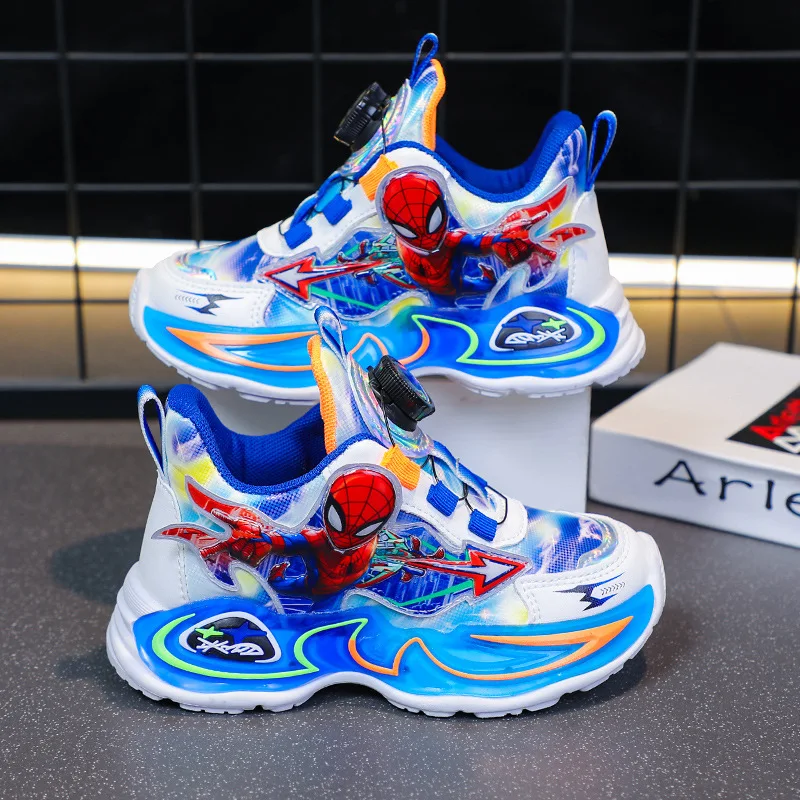 

Детская повседневная обувь, кроссовки, весенняя обувь из искусственной кожи с героями мультфильмов для мальчиков, Нескользящая дышащая обувь на толстой подошве, красная, синяя, размер 24-36