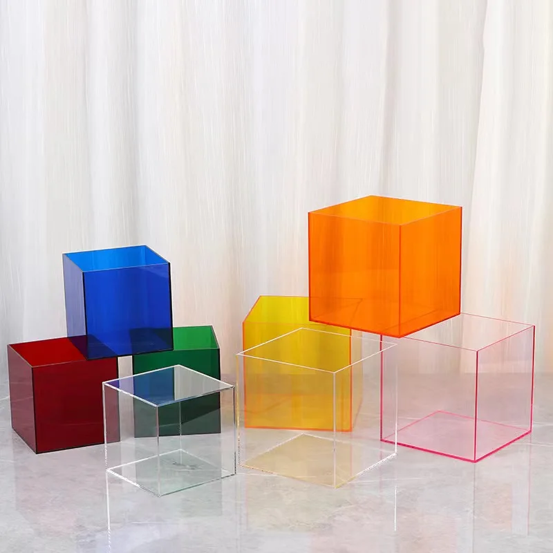 Five-Sided Colorful Acrylic Five-Sided Display Box for Collections, Desktop Organiser For Toys, Car Models and Cosmetics