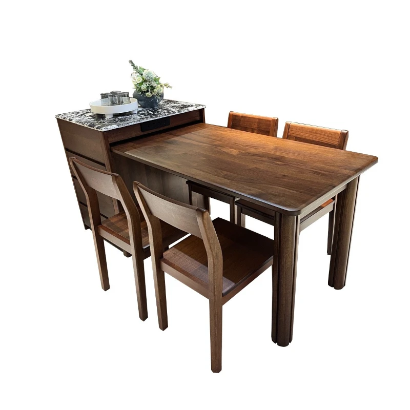

North American black walnut solid wood island dining table integrated telescopic new Chinese modern simple living room locker