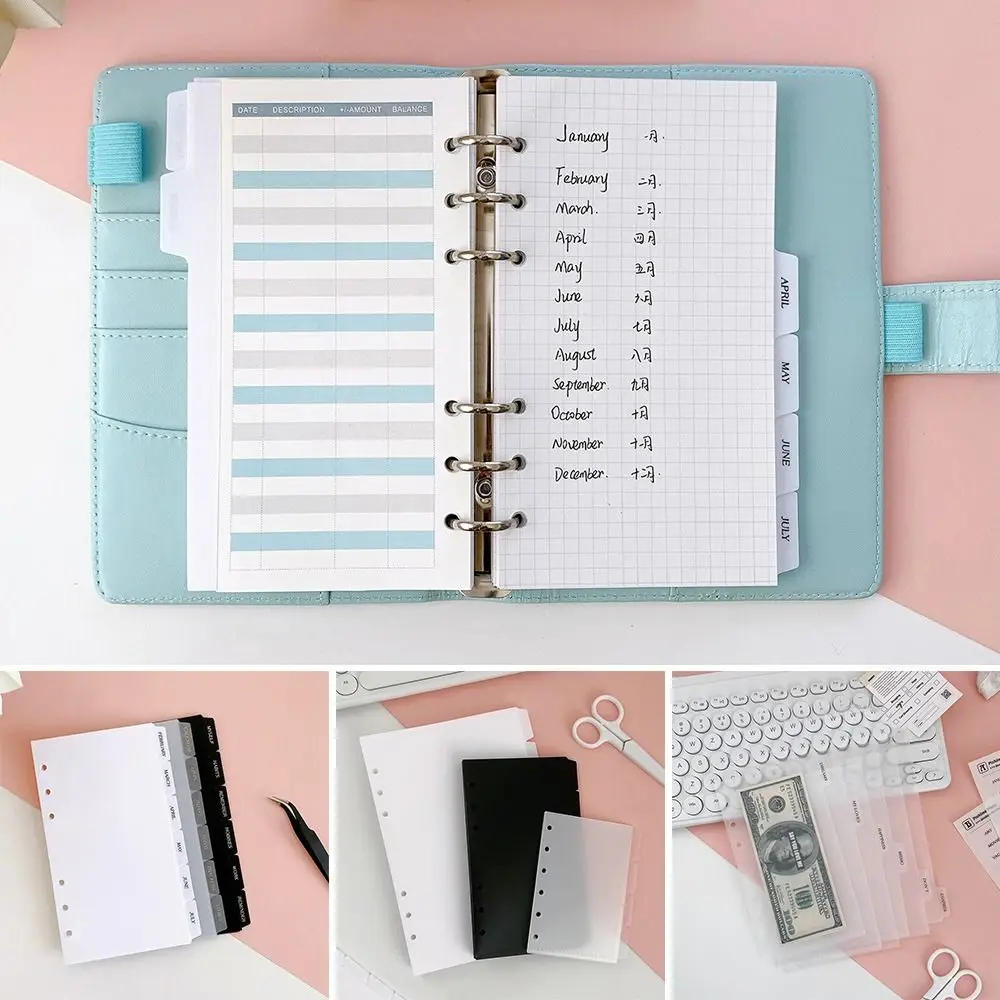 A5 A6 Separator Paper Index Page Notebook Black White Index Page Tabs 6 Holes Transparent Page Classification Separator