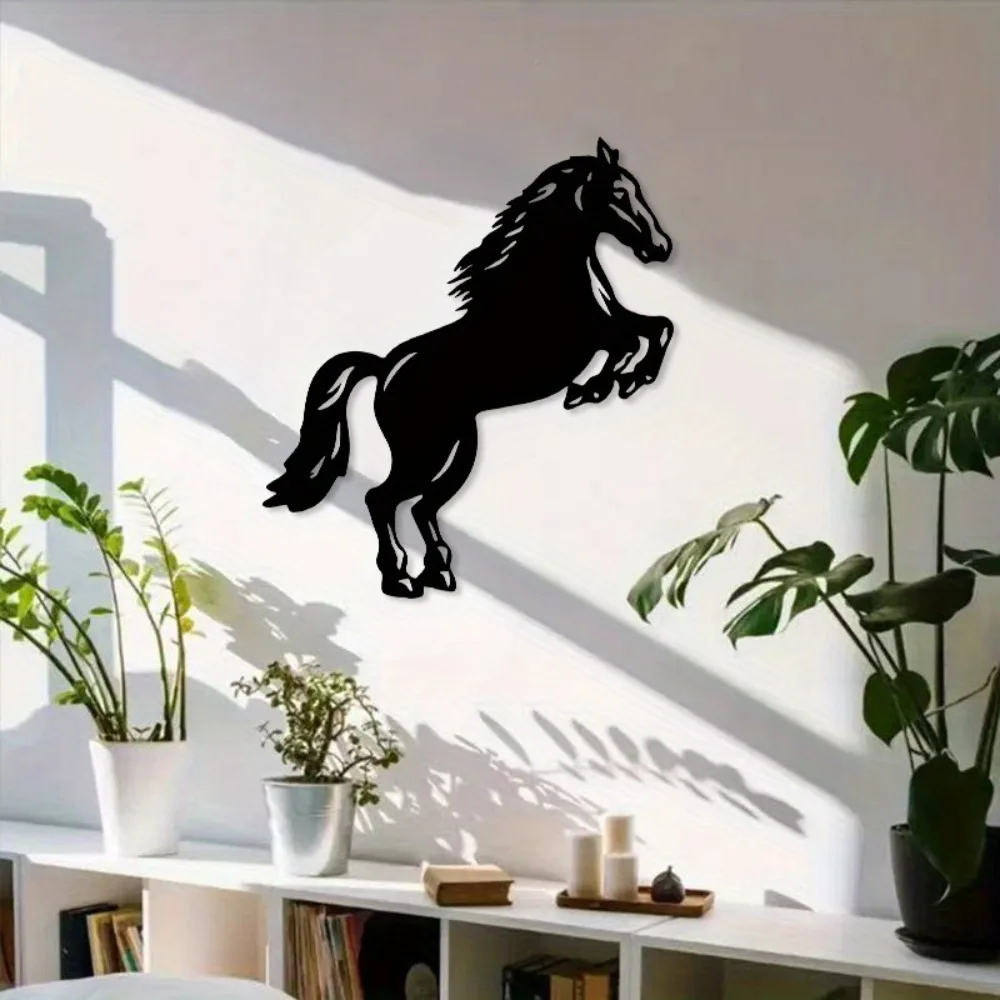 Vintage Metal Horse Wall Art, Black Iron Decor Plaque, 2D Flat Sign for Garden Patio