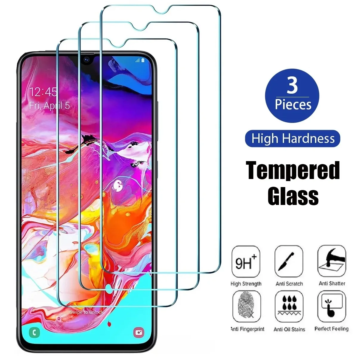 3 Stück 9H gehärtetes Glas für Samsung A13 A23 A33 A53 Displayschutzfolie