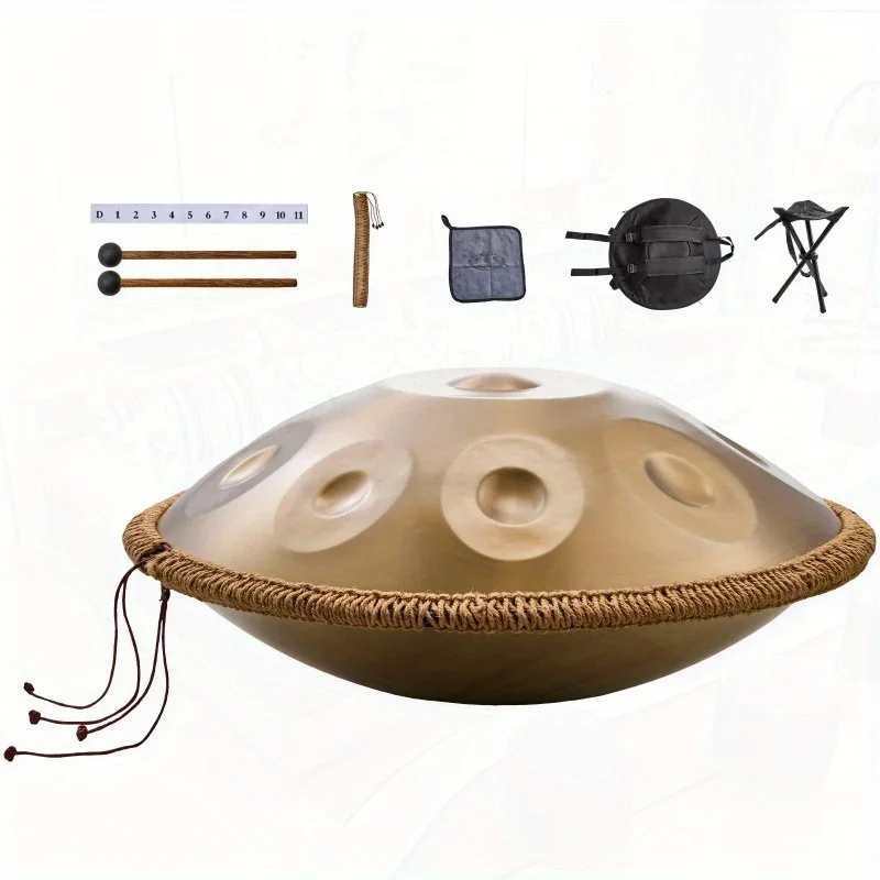 

High quality steel handpan drum with 9 notes D minor scale 3 mallets and carrying strap - portable instrument for adults