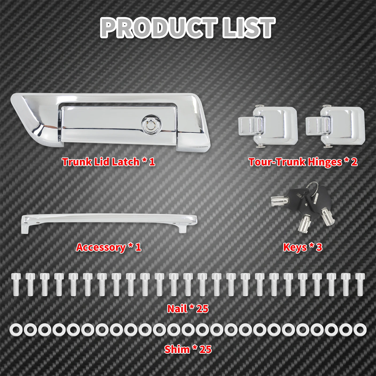 MACTIONS Chrome Tour Pack Trunk Latch Hinges Lock Key Set For Harley Touring Road King Street Glide Razor King Ultra 2014-2024
