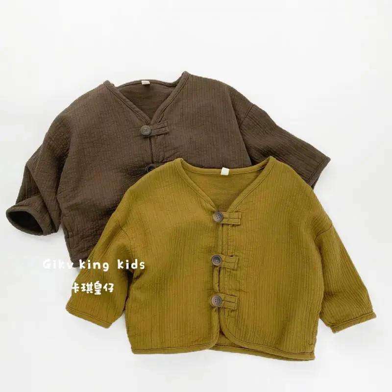 

2026 Spring New Children Long Sleeve Coat Cotton Baby Solid Casual Cardigan Toddler Girls Loose Tops Jacket Kids Clothes