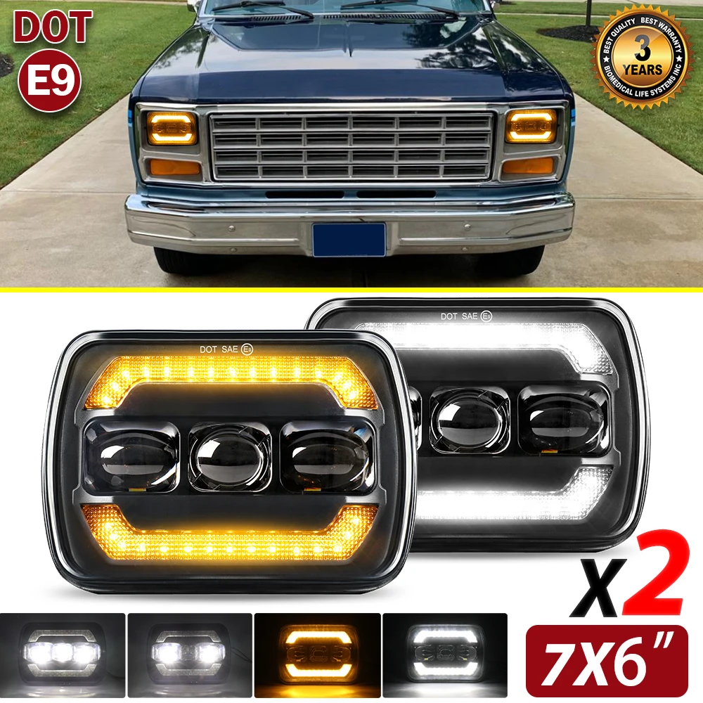 

UNI-SHINE 5x7 дюймов Автомобильные светодиодные фары DOT E9 Белый Янтарный DRL Дальний ближний свет HD линзы указатель поворота для автомобиля Грузовик внедорожный 12 В 24 В