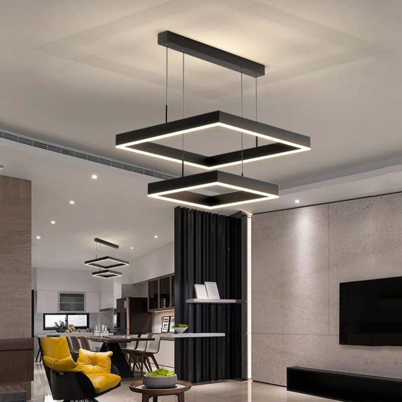 

Modern Ceiling chandelier living room black Nordic pendant light kitchen dining bedroom concise square hanglamp led lustre salon